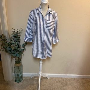 Chico’s White & Blue Stripe Button Up Size 0 Linen